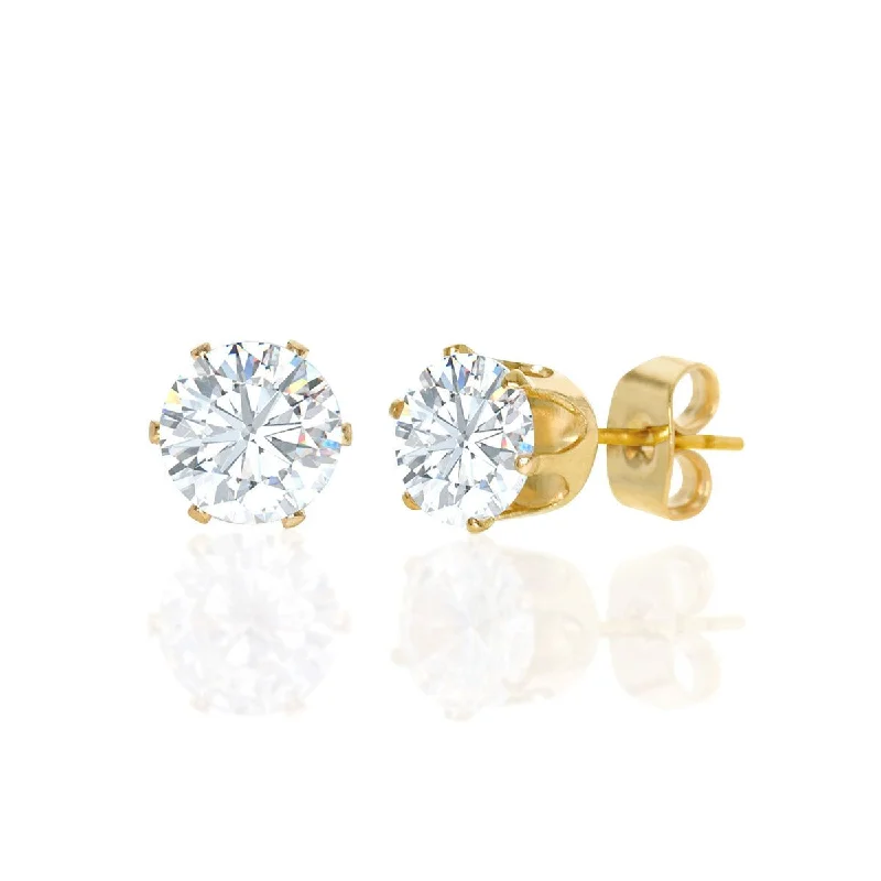 Rings with polished onyx for sleek contrast -Round Cubic Zirconia Stud Earring Gold