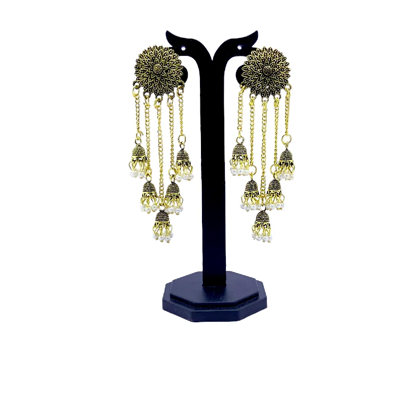 Rings with sunburst citrine for radiant appeal -Antique Floral Studded Drop Earring