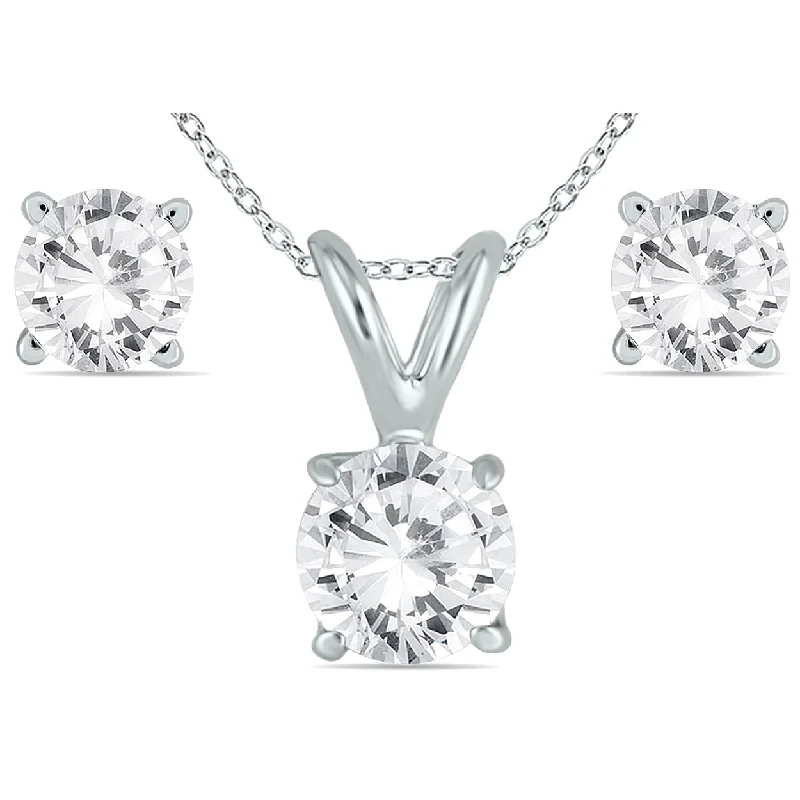 Rings with floral halo diamond arrangements -5/8 Carat Tw Diamond Pendant And Earring Set In 14K White Gold