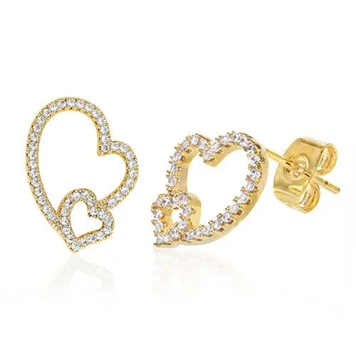 Rings with oxidized silver for antique appeal -Diamond Look Cubic Zirconia Micro Pave Double Heart Earring