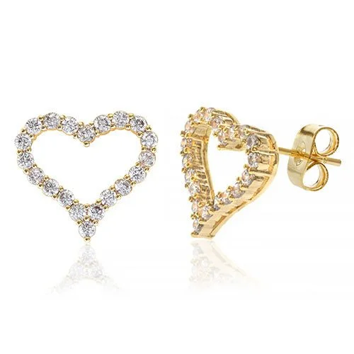 Rings with birthstone clusters for personalization -Diamond Look Cubic Zirconia Micro Pave Open Heart Earring