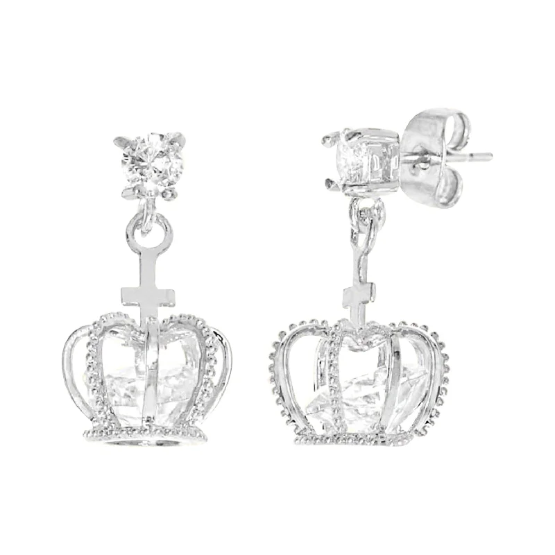 Stackable rings with mixed metal finishes -Diamond Look Cubic Zirconia Crown Earring