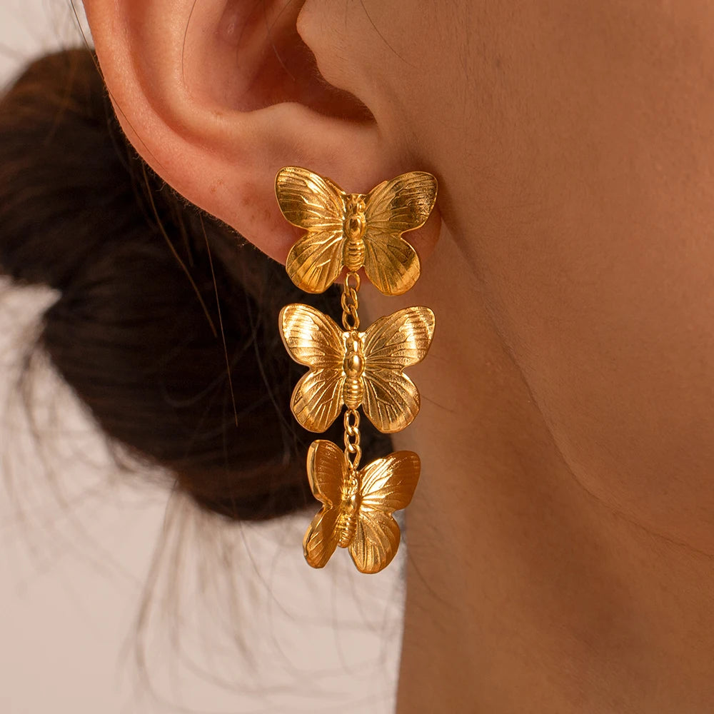 Rings with shield-shaped stones for boldness -Exquisite Stainless Steel Butterfly Stud Earring