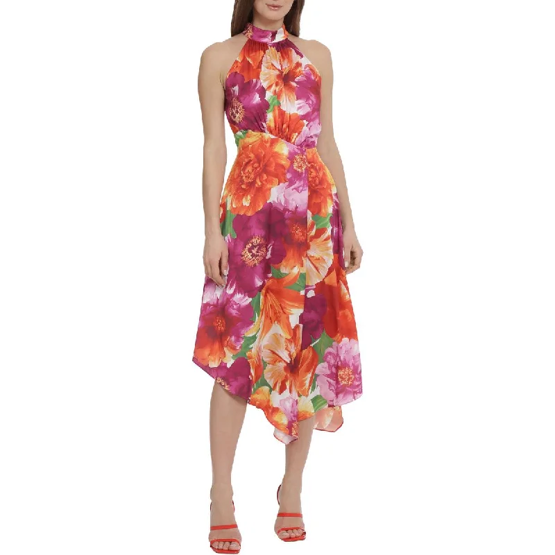 Linen Dresses for Breathable -Maggy London Womens Asymmetric Floral Halter Dress