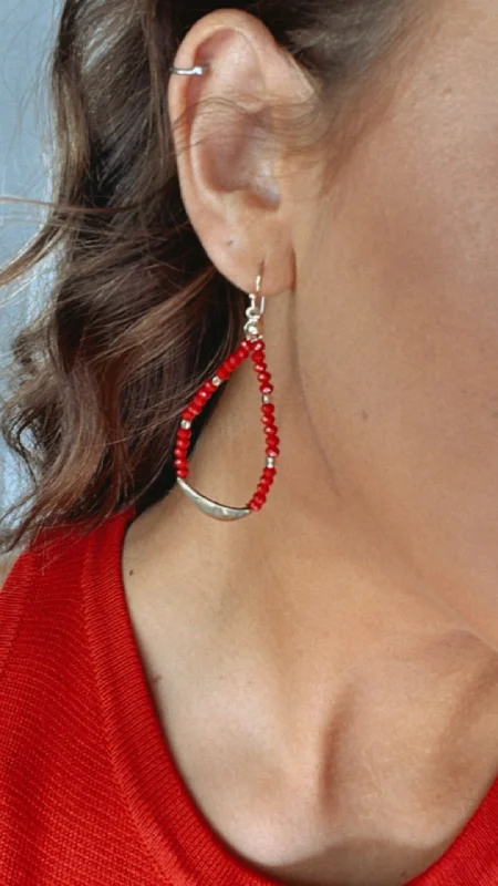 Rings with blue quartz for cool tones -Teardrop Beaded Earring , Red