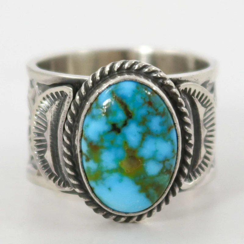 Dainty rings with subtle engraved star motifs -Kingman Turquoise Ring