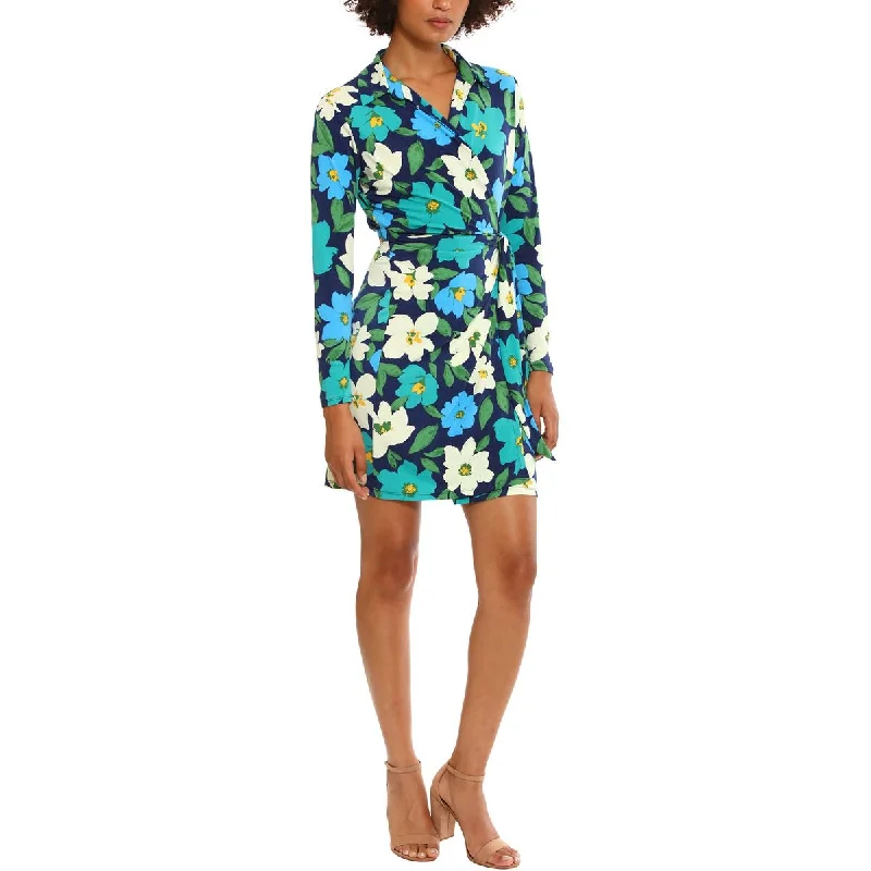 Zippered Dresses for Convenience -Donna Morgan Womens Floral Print Party Wrap Dress