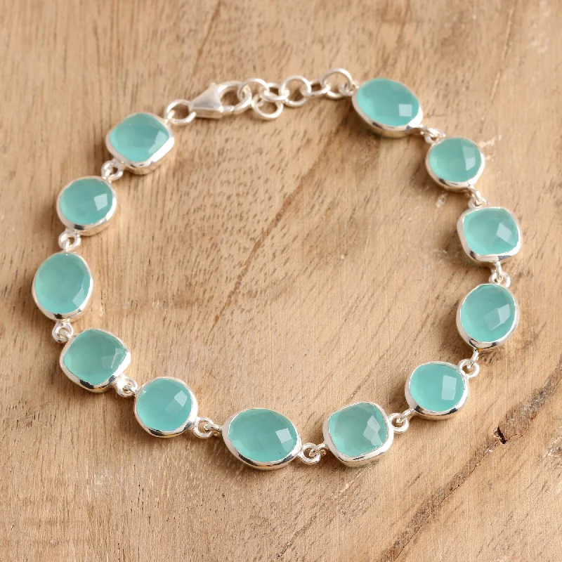 Bracelets with polished turquoise for boho style -Dazzling Princess 31.5-Carat Blue Chalcedony Link Bracelet from India