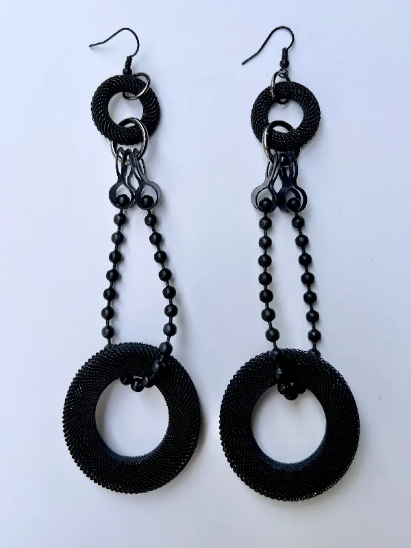 Rings with raw topaz for icy charm -Black Screen Dramatic Dangle Earring