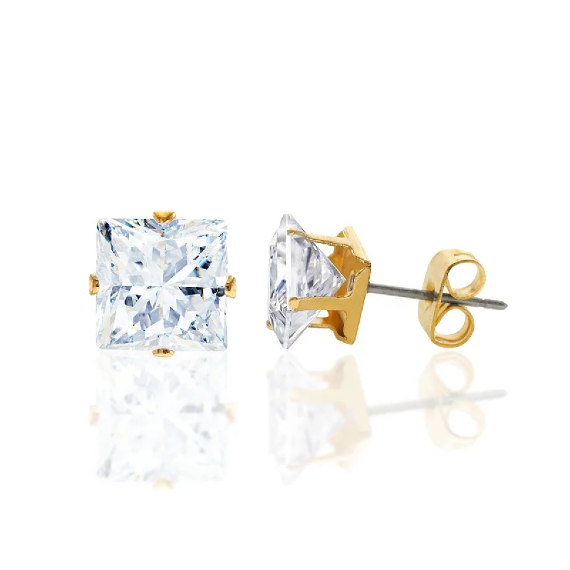 Rings with polished opal for iridescent beauty -Square Cubic Zirconia Stud Earring Gold