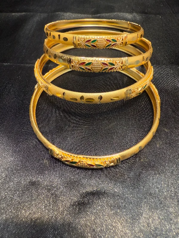 Bracelets with polished turquoise for boho style -Amazing Enamel Gold Plated With Green And Maroon Color Beautiful Leaf Design Bangles