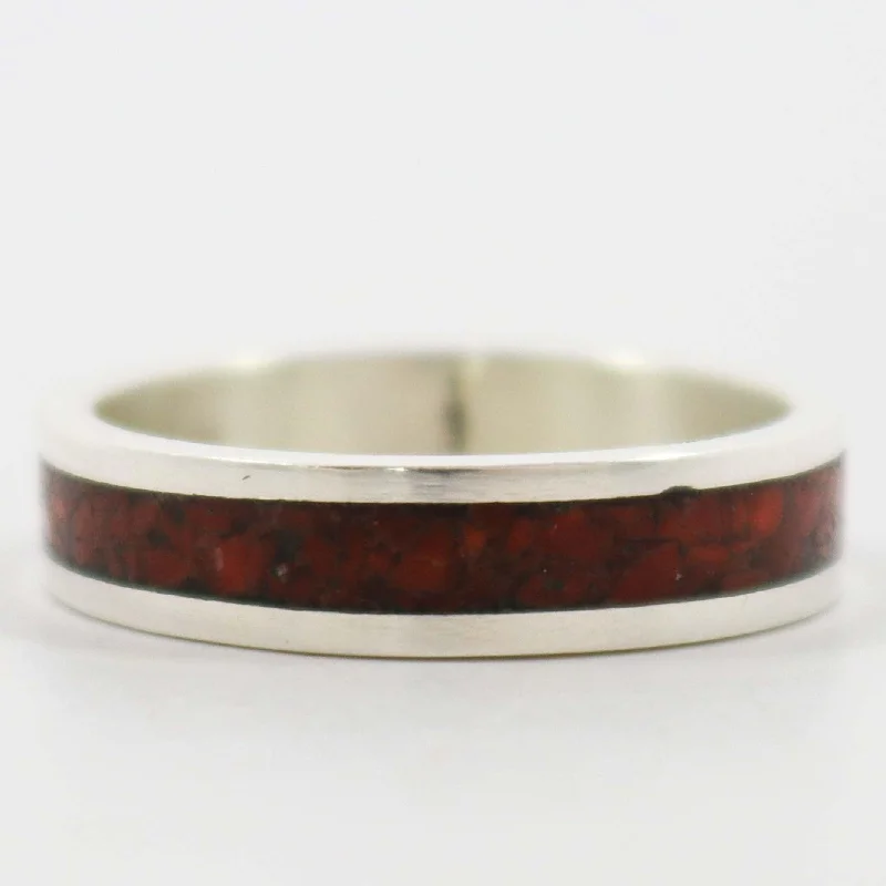 Rings with pave-set gemstones for brilliance -Coral Inlay Ring