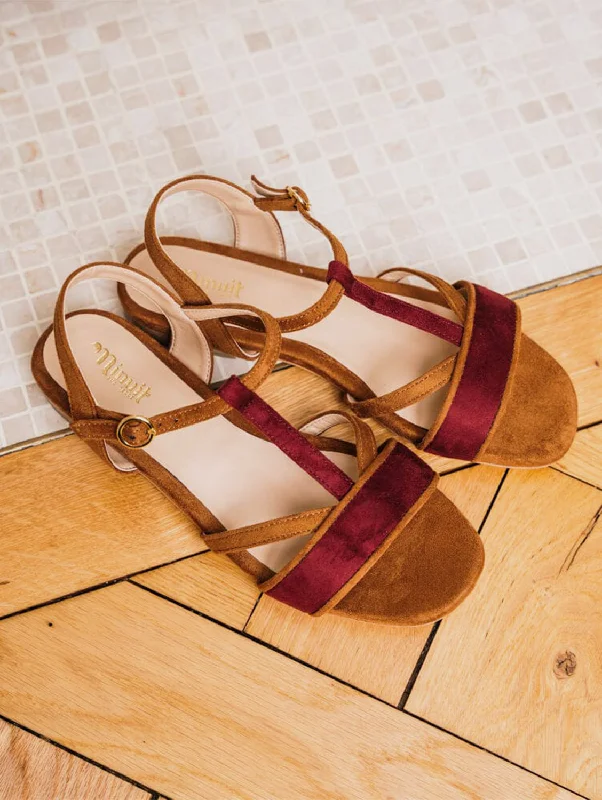 Comfortable sandals for women with cushioned soles and adjustable straps-Alpilles Vegan Suede Flat Sandals | Hazelnut & Brick Red