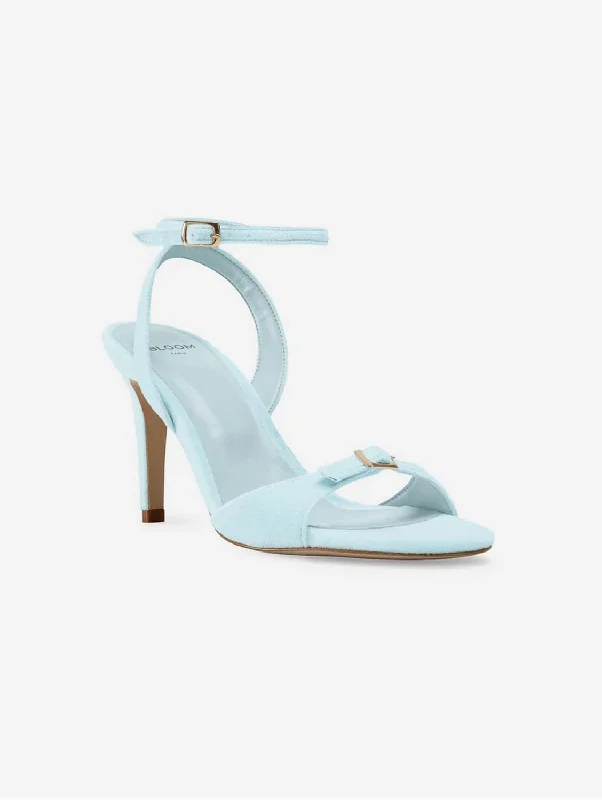 Elegant sandals for evening wear with rhinestone embellishments and soft leather-Anna Vegan Velvet Heeled Sandals | Sky Blue