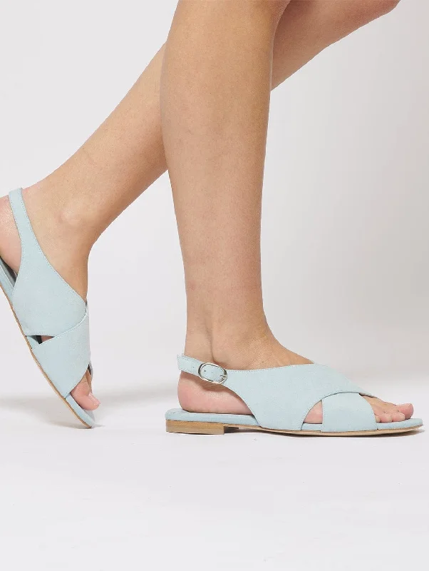 Fashionable sandals for women with metallic straps and bold color combinations-Vegan Suede Crossover Slingback Sandals | Barbados Blue