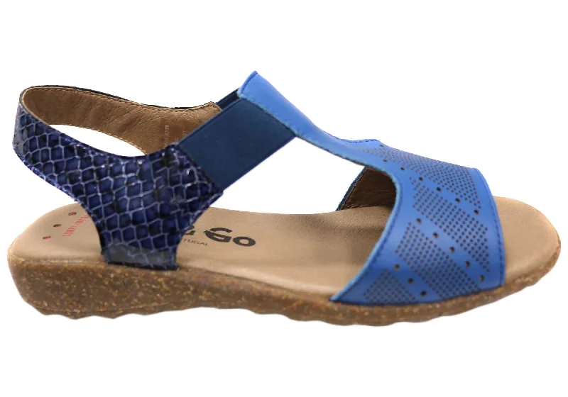 Casual sandals for women with lightweight construction and adjustable ankle straps-Flex & Go Montana Womens Comfortable Leather Sandals Made In Portugal