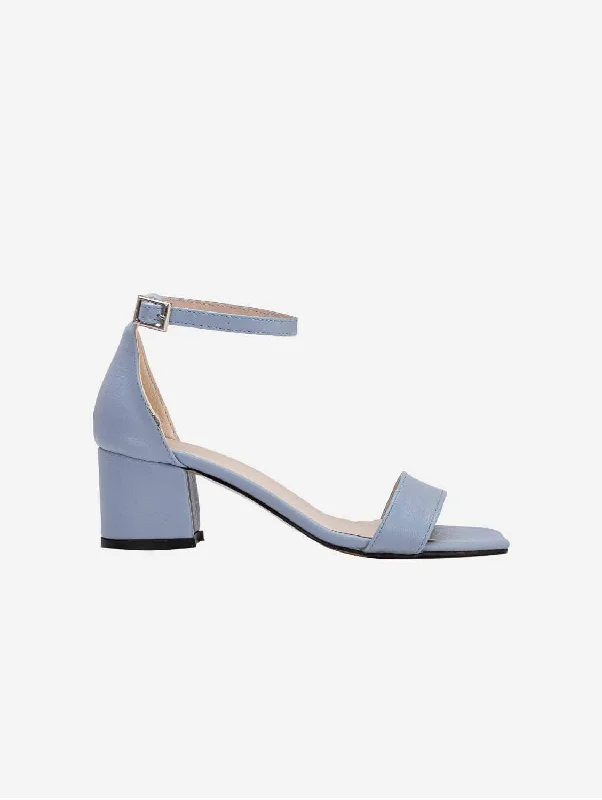 Fashionable sandals for women with ankle straps and chic metallic finishes-Hera Vegan Leather Ribbon Heeled Sandals | Baby Blue