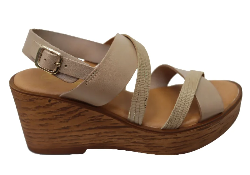 Fashionable sandals for women with ankle straps and chic metallic finishes-Lola Canales Brooke Womens Spanish Leather Wedge Sandals