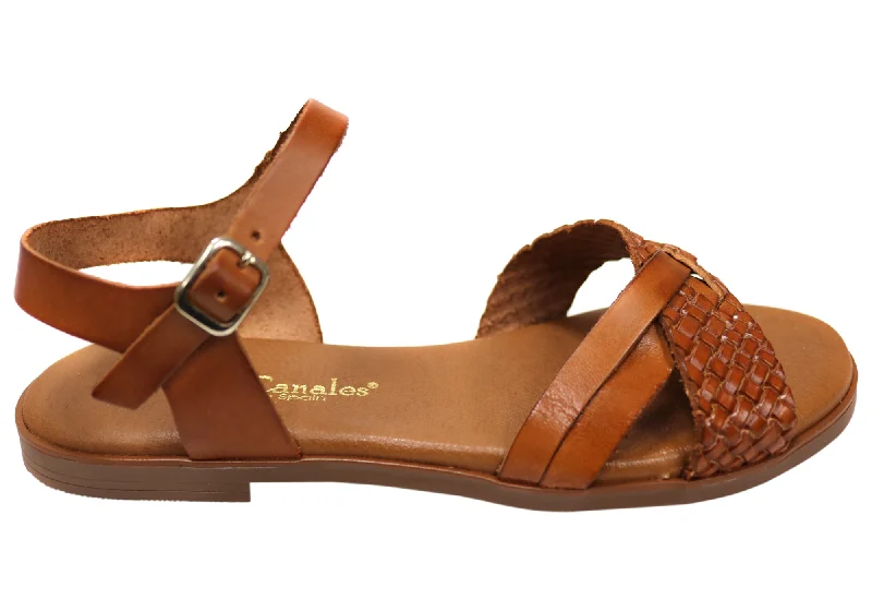 Comfortable sandals for men with elastic straps and cushioned footbed for support-Lola Canales Joyce Womens Comfortable Leather Sandals Made In Spain