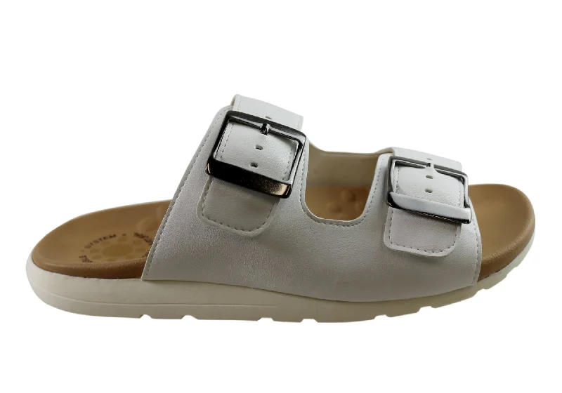 Comfortable sandals for women with contoured footbed and easy-to-adjust straps-Malu Supercomfort Deim Womens Comfort Slides Sandals Made In Brazil