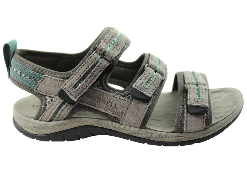 Casual sandals for women with wide straps and flat sole for relaxed fit-Merrell Womens Siren 2 Strap Comfortable Adjustable Sandals