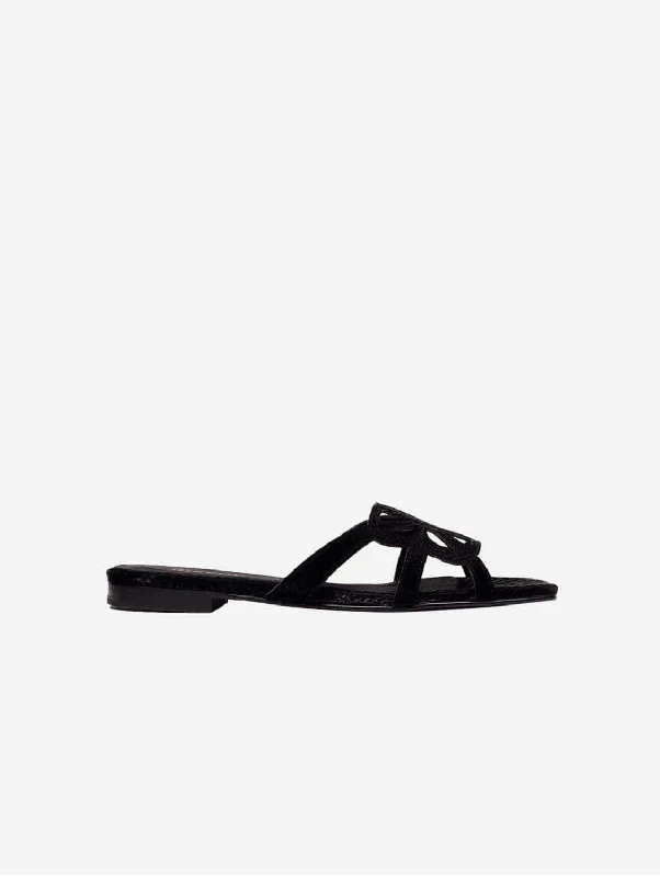 Stylish sandals for women with unique buckle details and flat design-7pm Sunset at the Beach Vegan Sandals | Black