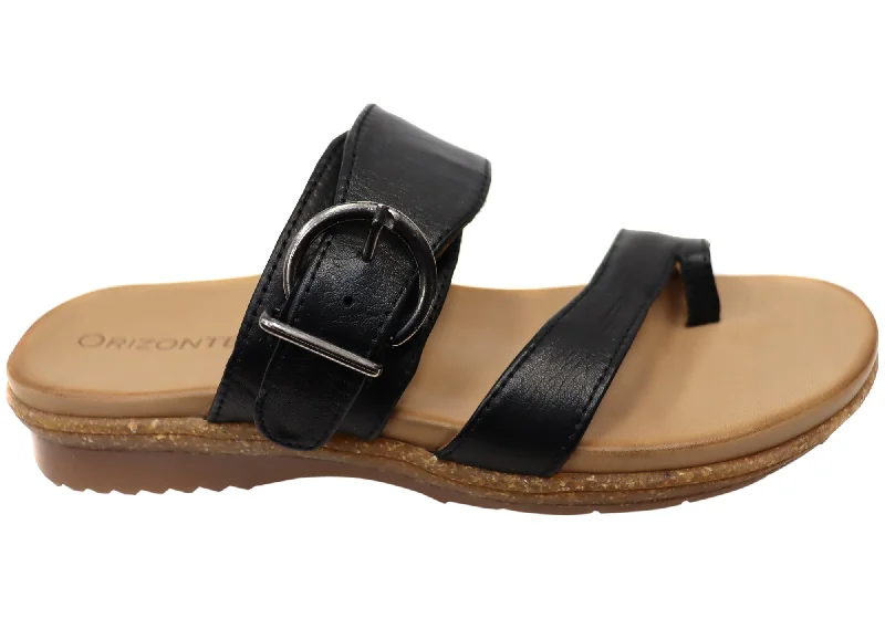 Casual sandals for men with rubber footbed and adjustable buckle for easy wear-Orizonte Martha Womens Comfortable European Leather Thongs Sandals