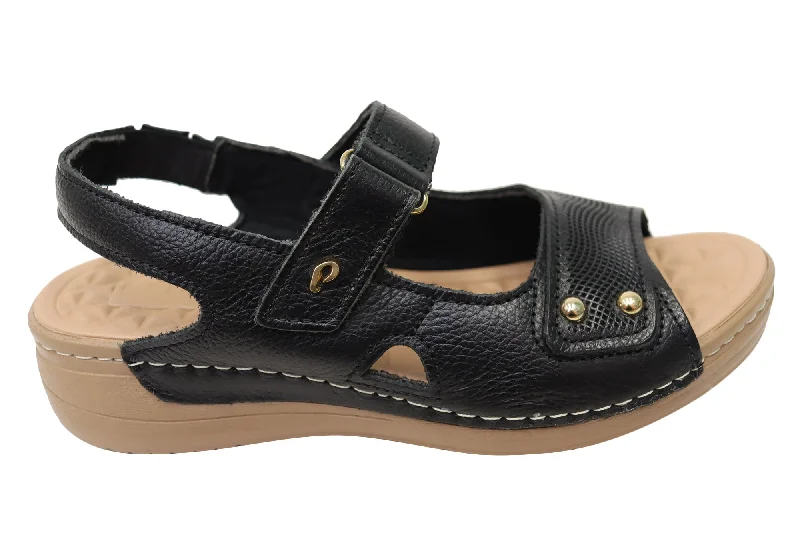 Comfortable sandals for women with Velcro straps and cushioned sole for everyday wear-Pegada Jannie Womens Comfortable Leather Sandals Made In Brazil