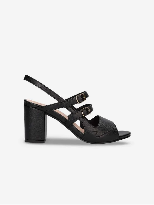 Summer sandals for women with simple design and flexible, comfortable fit-Roma Vegan Apple Leather Heeled Sandals| Black