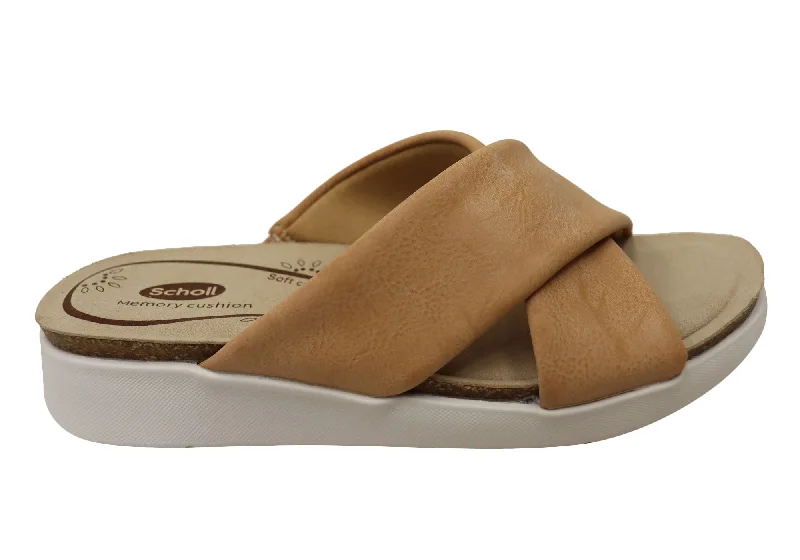 Casual sandals for women with cork footbed and supportive straps for comfort-Scholl Orthaheel Tessa Womens Comfortable Slides Sandals