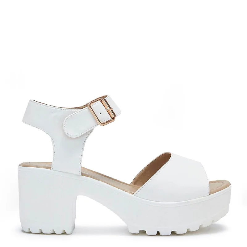 Casual sandals for women with arch support and lightweight construction-LOR White Chunky Sandals