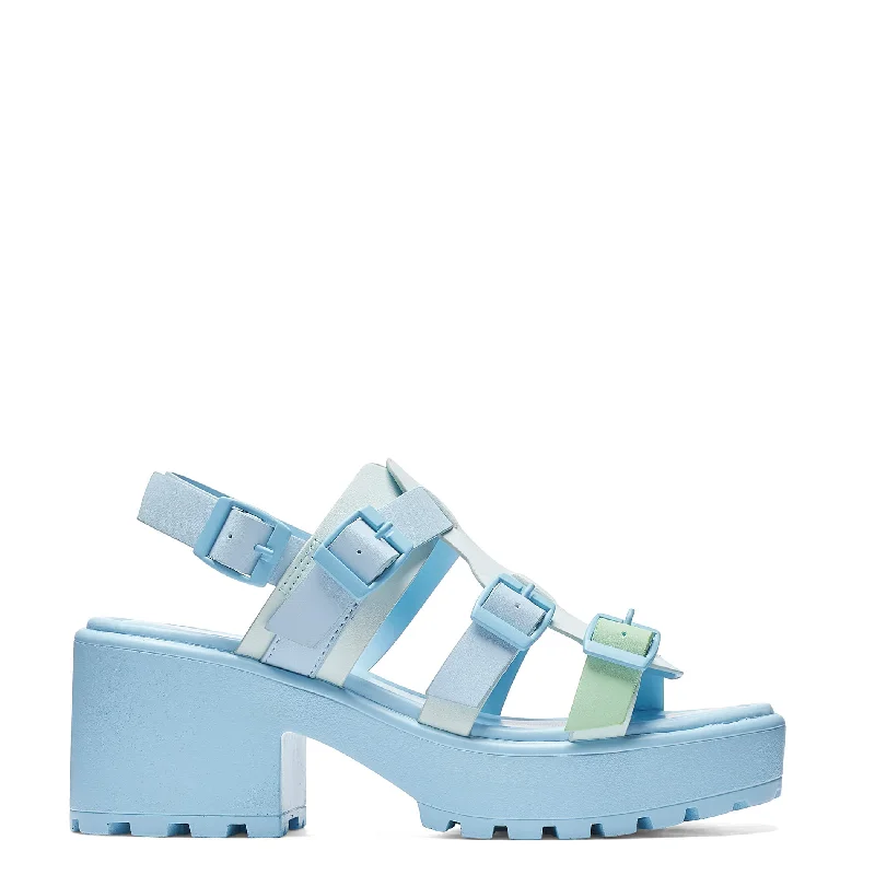 Fashionable sandals for women with fringe details and cushioned footbed for all-day wear-Sugar Season Chunky Buckle Sandals - Blue