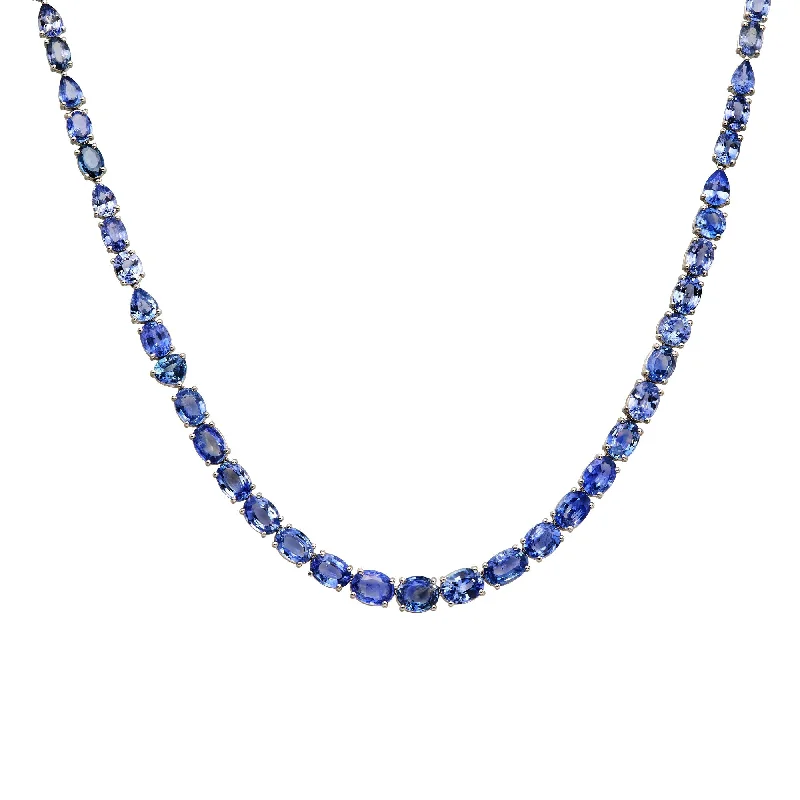 Best necklaces and pendants for weddings with matching designs for bride and groom-Azure Blue Sapphire Tennis Necklace