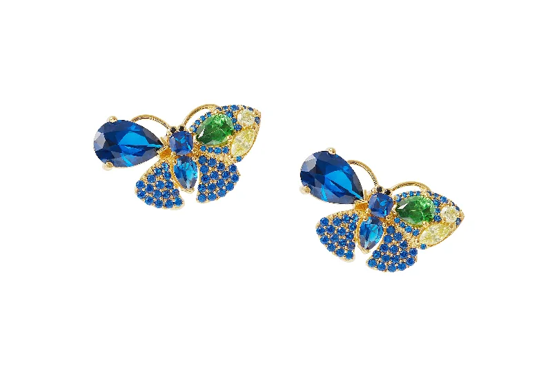 Best necklaces and pendants with matching rings for a coordinated jewelry set-Butterfly Stud in Multi Blue