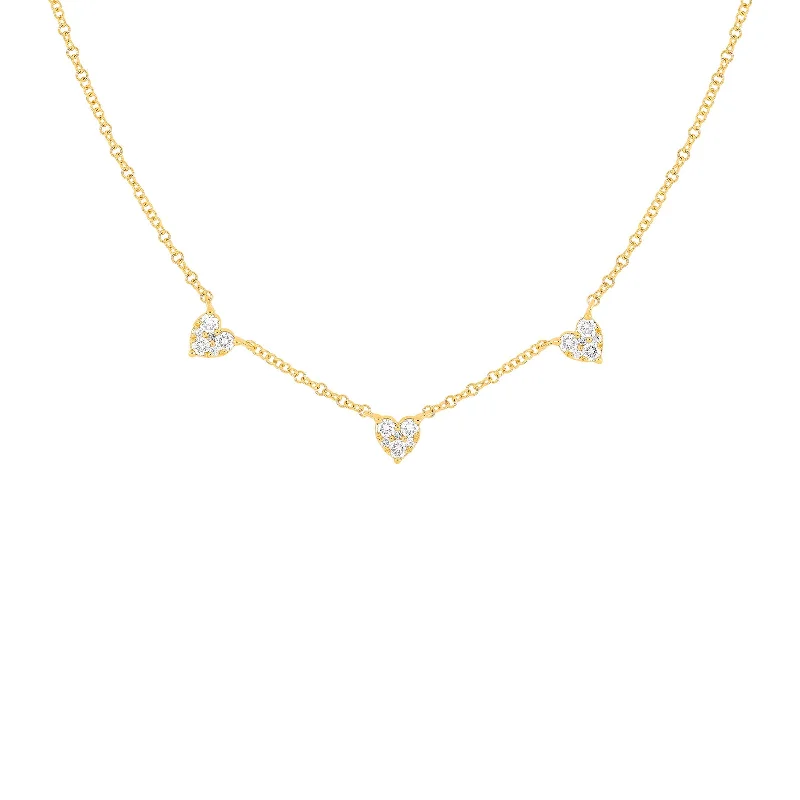 Necklaces and pendants with matching rings for a coordinated set of jewelry-Triple Full Cut Diamond Heart Necklace