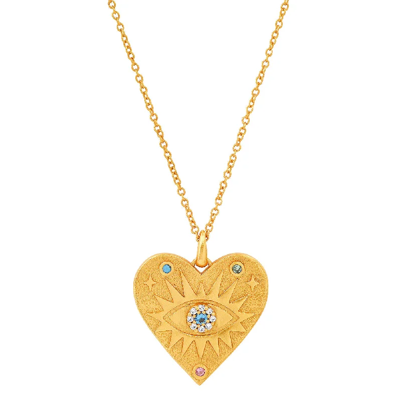 Best necklaces and pendants with statement designs for a fashionable accessory-Gold Heart Evil Eye Necklace