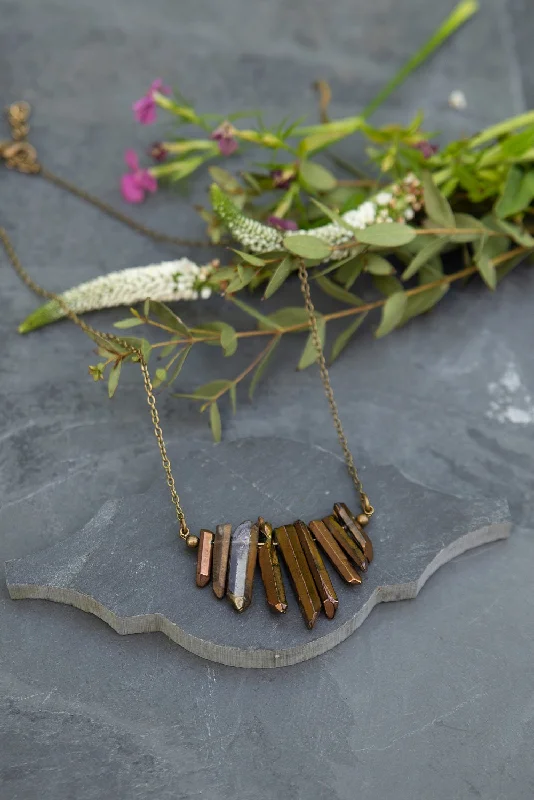 Beautiful necklaces and pendants with tree branch motifs for a nature-inspired design-Gold Quartz Bar Necklace