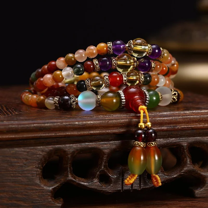 Necklaces and pendants with diamond pendants for a luxurious sparkling effect-Kaleidoscope High Vibration Quartz Mala