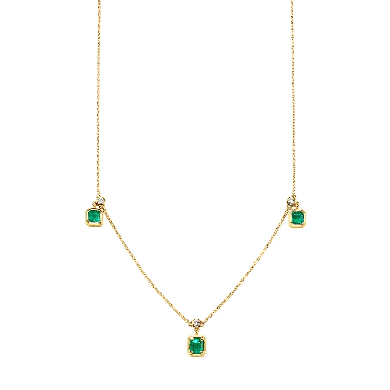 Best necklaces and pendants with matching rings for a coordinated jewelry set-Triple Emerald & Diamond Necklace