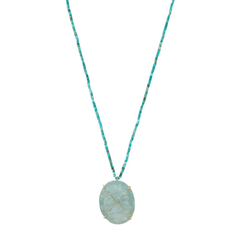 Trendy necklaces and pendants with statement pieces for a bold fashion statement-Tiny Turquoise Beaded Aquamarine Pendant Necklace