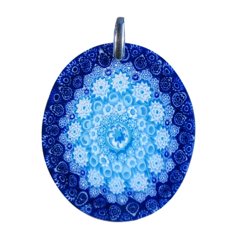 Best necklaces and pendants with seashell designs for a tropical, beachy vibe-Multicolor Aquamarine Murrina Millefiori Murano glass oval pendant (27)