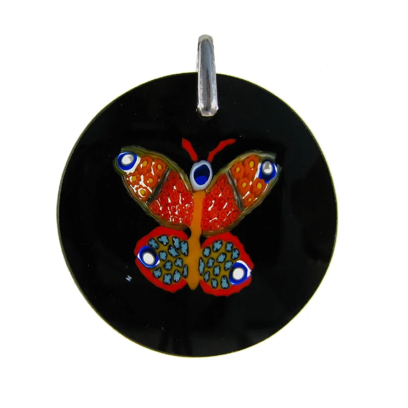 Beautiful necklaces and pendants with gemstone teardrops for an elegant effect-Multicolor Black Handcrafted Millefiori Murano glass Butterfly pendant