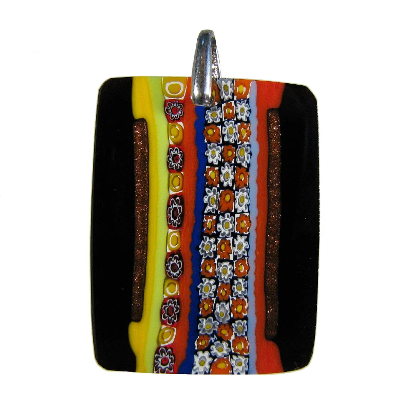 Beautiful necklaces and pendants with diamond-encrusted designs for maximum sparkle-Multicolor Black Murrina "Inglesina" Murano glass rectangular pendant