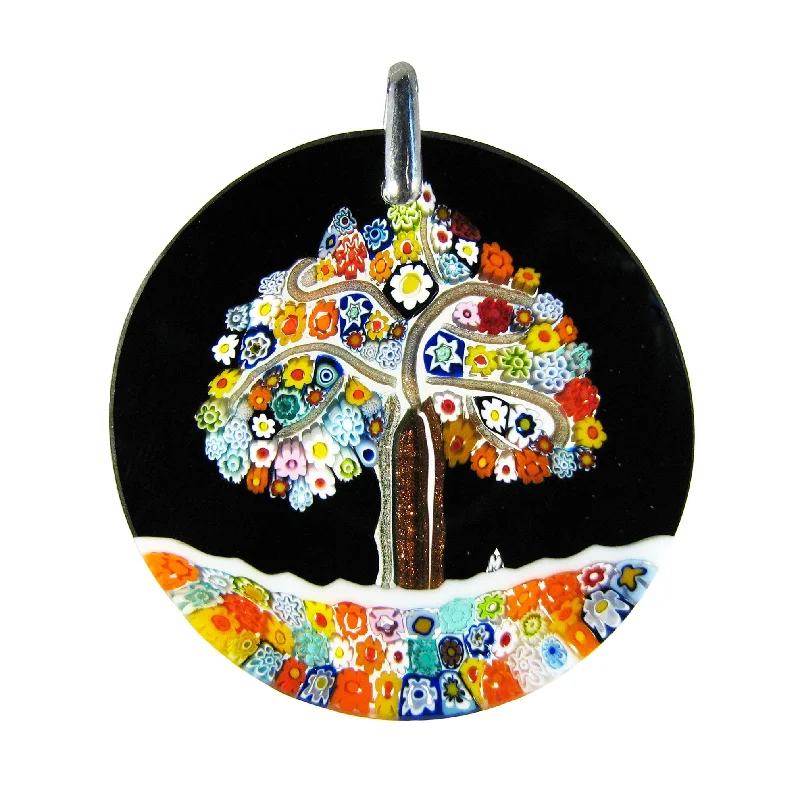 Best necklaces and pendants with intertwined designs for a symbol of unity-Multicolor Black Murrina "L'albero di Klimt" Murano glass round pendant