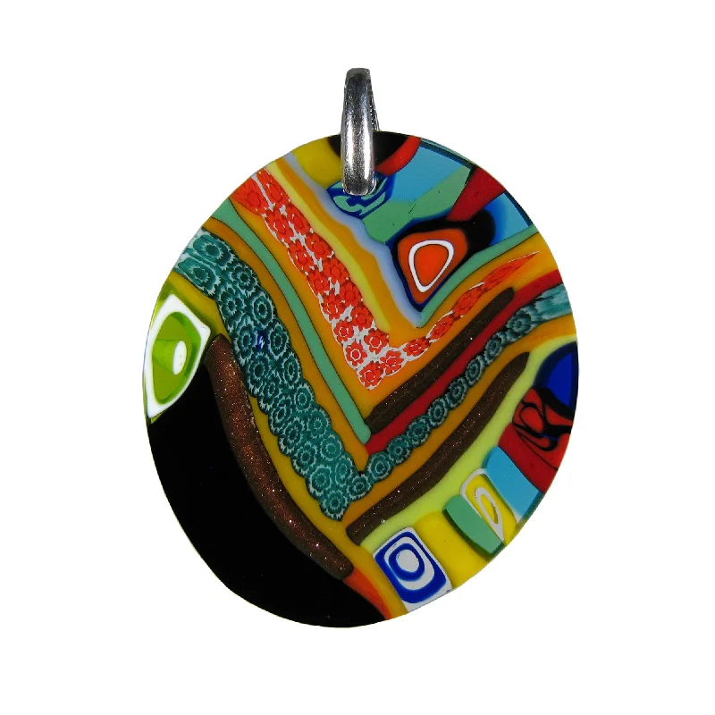 Necklaces and pendants with feather designs for a boho-chic, carefree vibe-Multicolor Black Murrina Quadrone Murano glass oval pendant