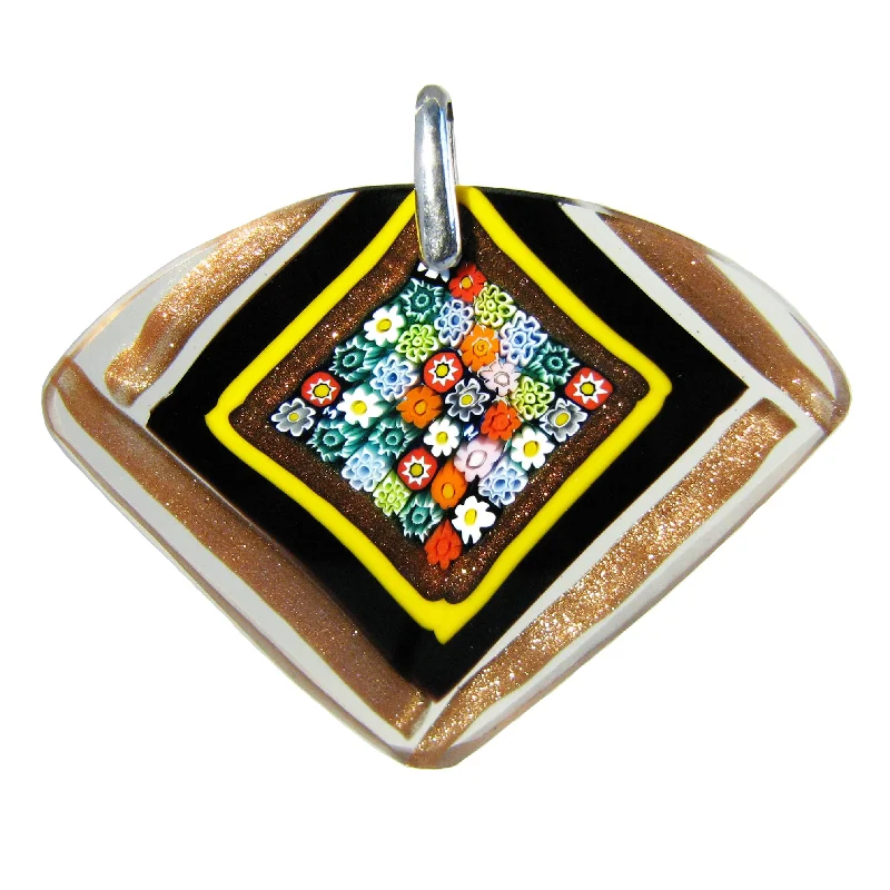 Beautiful necklaces and pendants with tree branch motifs for a nature-inspired design-Multicolor Black Murrina Scacchiera Murano glass fan-shaped pendant