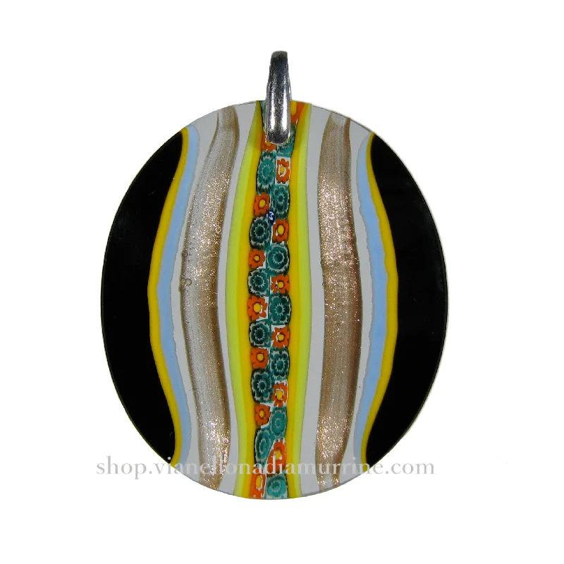 Necklaces and pendants with leaf-shaped designs for an earthy, organic feel-Multicolor black Murrina Scacchiera Murano glass oval pendant