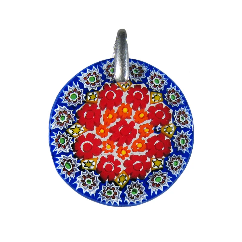 Best necklaces and pendants for everyday wear with minimalist designs-Multicolor Blue Millefiori Round Pendant (20) ø 27 mm