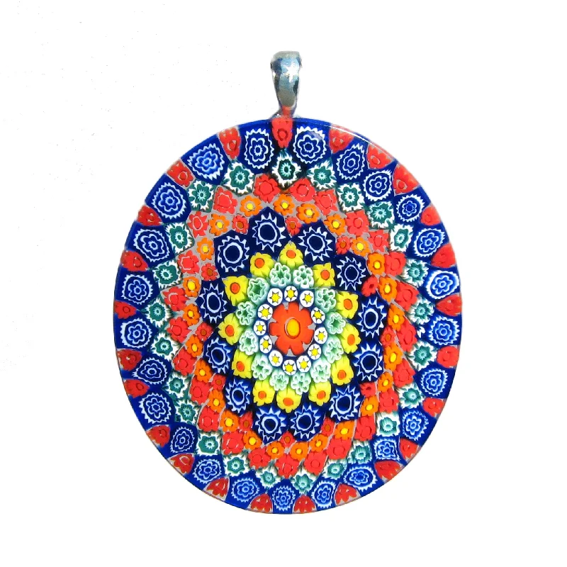 Best necklaces and pendants with cross pendants for a spiritual, meaningful symbol-Multicolor Blue Murrina Millefiori Murano glass oval pendant (32)