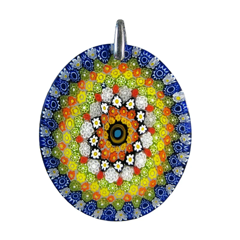 Best necklaces and pendants with intertwined designs for a symbol of unity-Multicolor Blue Murrina Millefiori Murano glass oval pendant (42) 37 x 42 mm